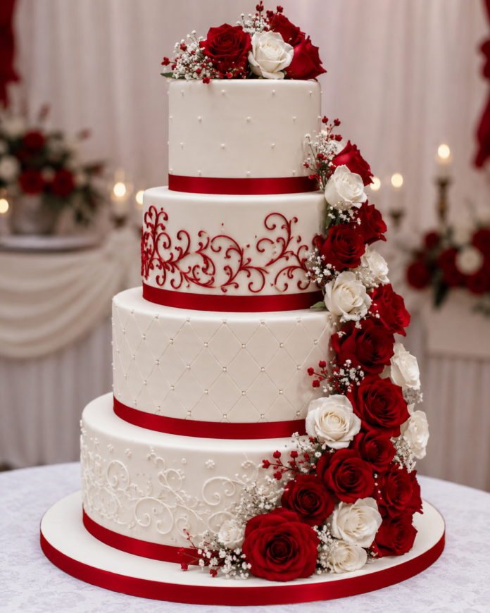 Red and White Wedding Cake